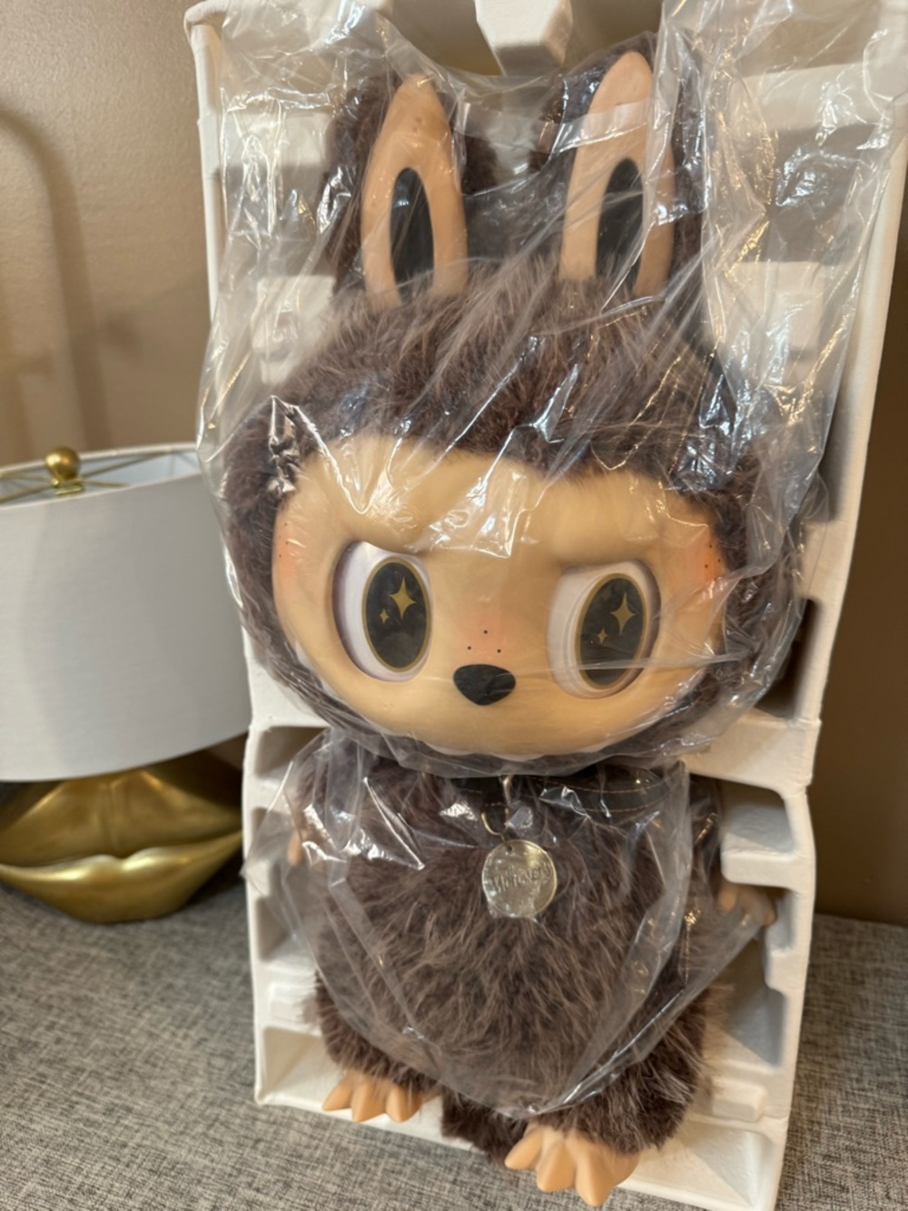 Plush Brown Furry Character Doll with Starry Eyes